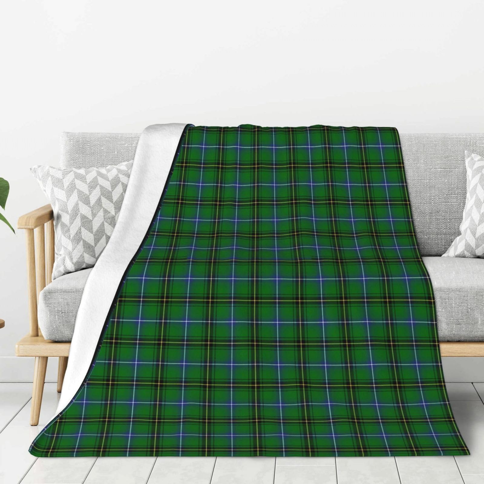 Asbwuo As Pic Clan Henderson Tartan Anti Pilling Grid Printed Flannel Thickened Double-Sided Home And Travel Dual-Use Blanket 40"X30"