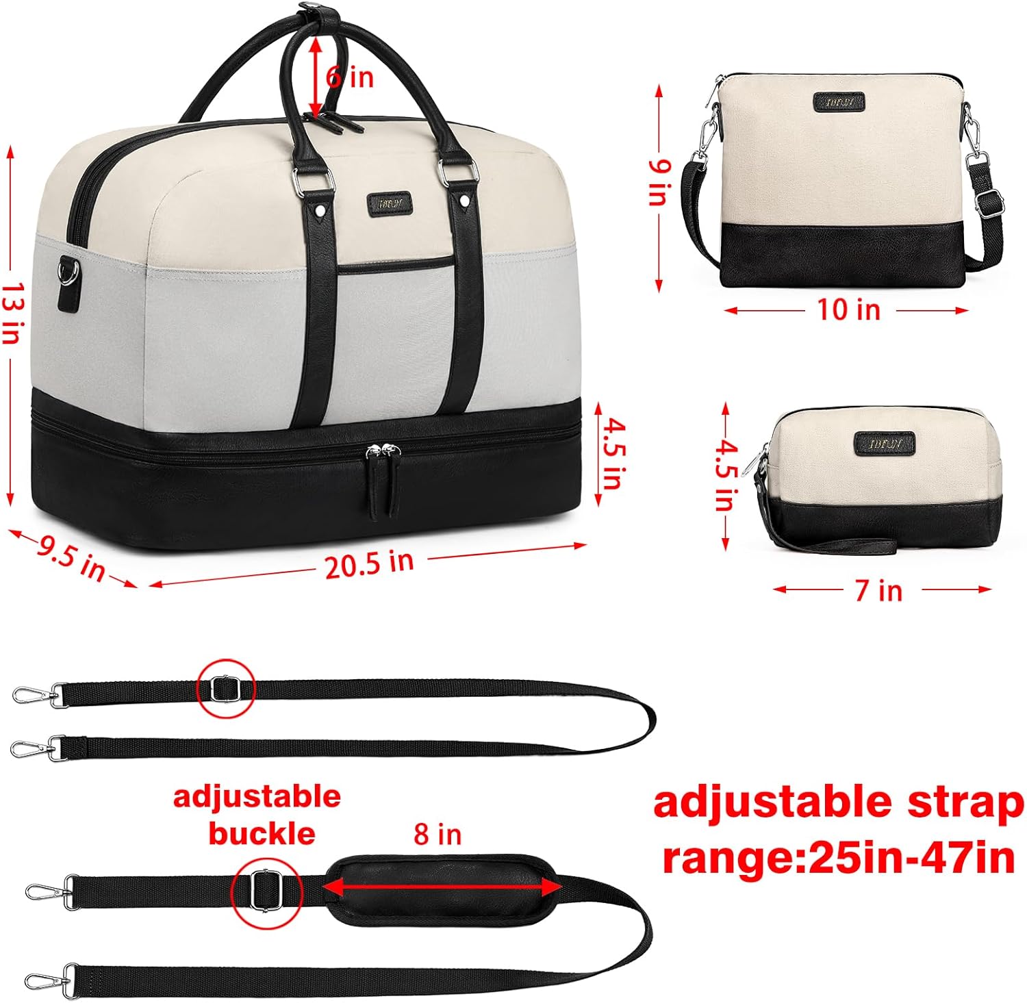 Weekender Bag for Women, Large Overnight Bag Canvas Travel Duffel Bag Carry On Tote with Shoe Compartment 21" 3Pcs Set