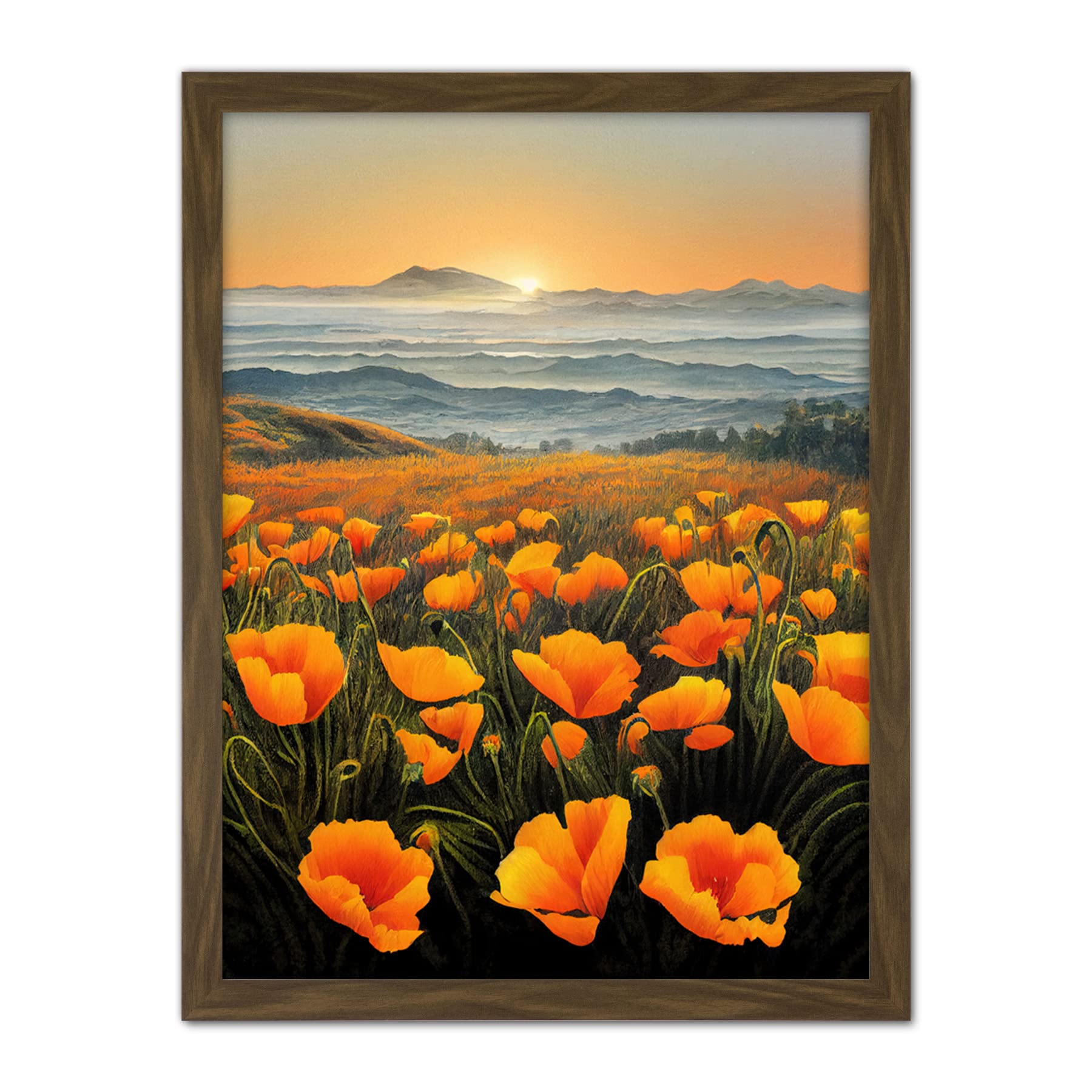 California Poppies Sunrise Shoreline Wall Art Print - Large Framed Decor - Artery8