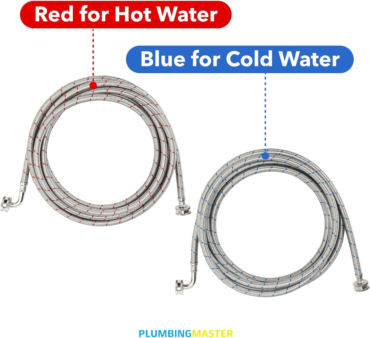 15FT Stainless Steel Washing Machine Hoses with 90 Degree Elbows,Red and Blue Washer Hoses,Burst Proof Hot & Cold Water Connection Inlet Washer Supply Lines 2pcs