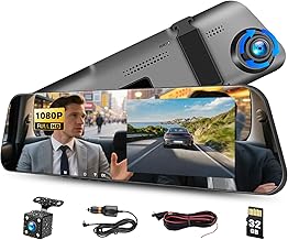 4 inch Mirror Dash Cam,1080P Rear View Mirror Camera for Cars,Dual Dash Cameras Front and Rear HD Night Vision,24H Parking Monitoring,Loop Recording, Motion Detection,Reversing Assistance,32GB TF Card