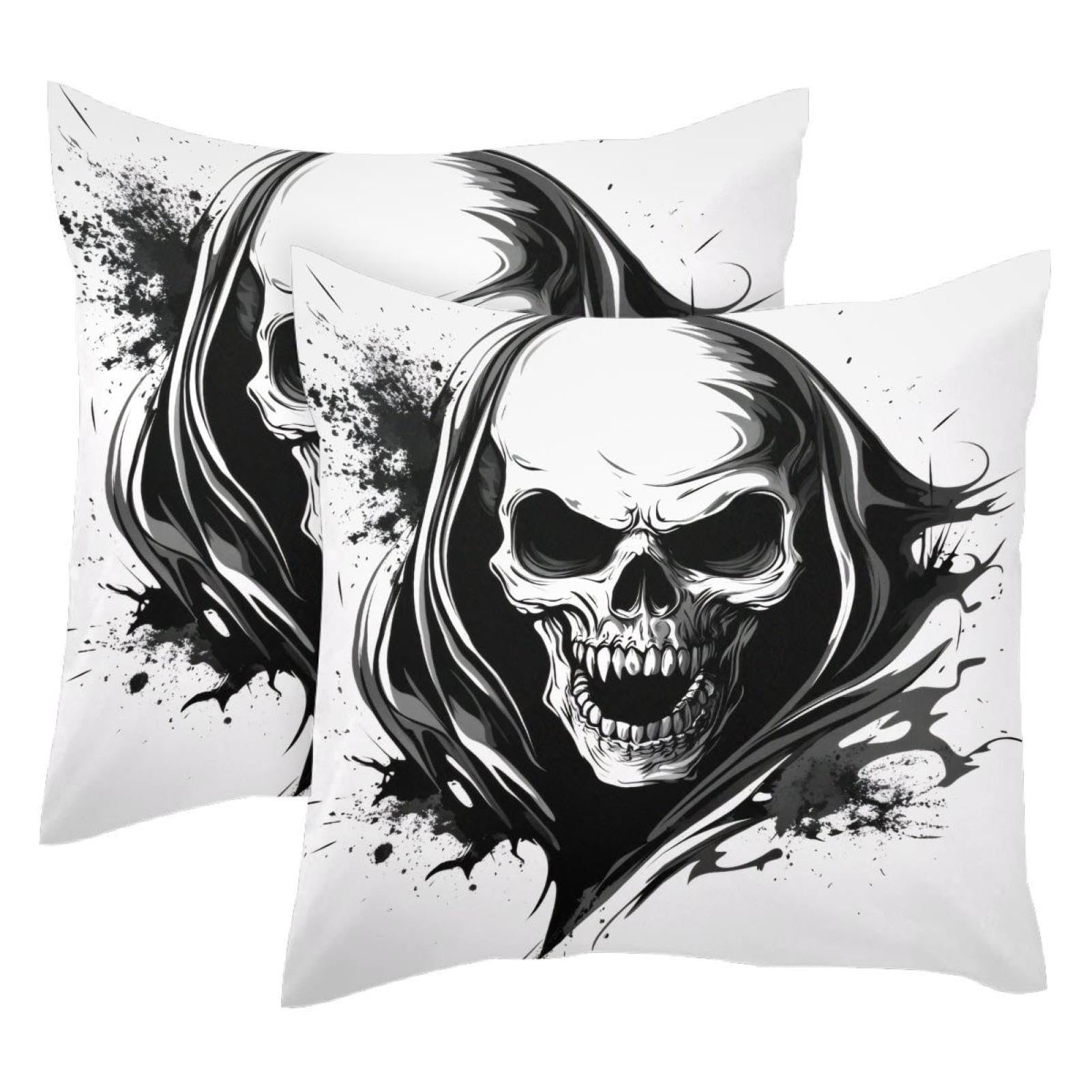 Housse de coussin velours tête de mort 50x50cm taie zombie lit
