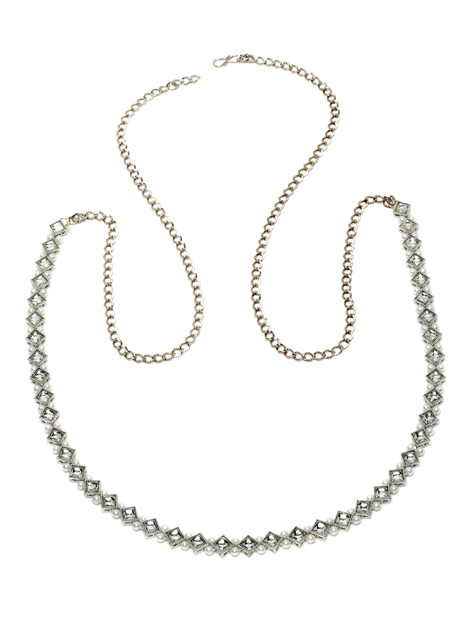 sanjog Stunning Silver Color With White Kundan Studded Kamarband/Waist Belt Antique vaddanam for Women/Girls-picture-12