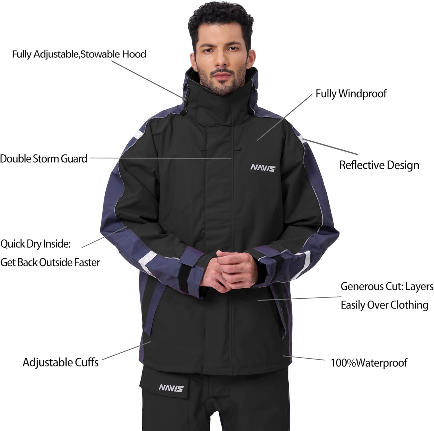 Men's Coastal Sailing Jacket&Bib Pants Combo-Waterproof, Breathable Offshore Hard Shell, Durable Gear - Image 3