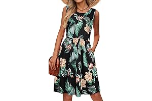 elescat Casual Women's Summer Dresses - Flowy Tank, Sleeveless T-Shirt, Beach Sundress with Pockets