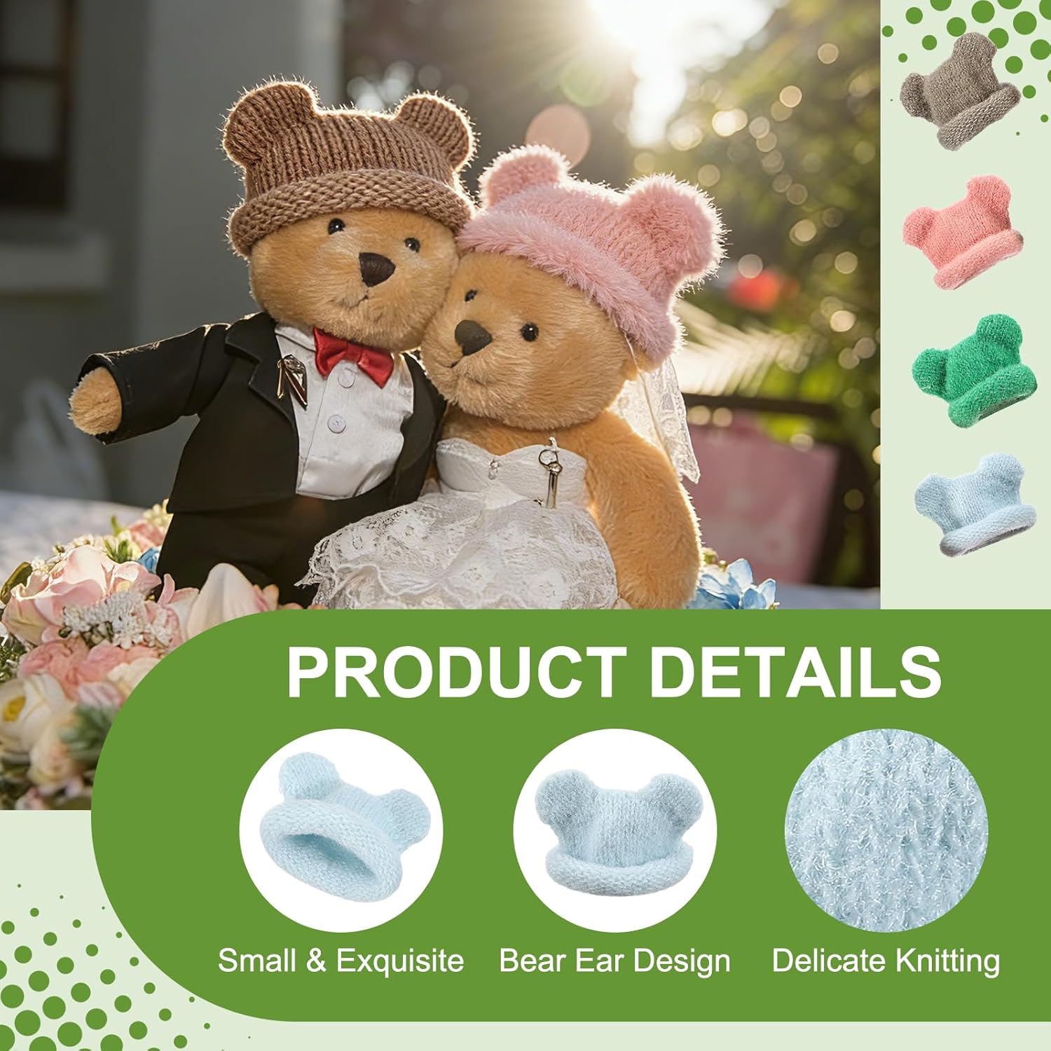 PATIKIL 2 Pcs Mini Knit Hats for Dolls, Light Blue Yarn Doll Caps Bear Ear for Craft Plush Toys Winter Decor Snowman Hair Accessories DIY Christmas Ornaments