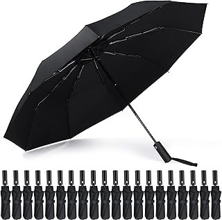 20 Pieces 10 Ribs Automatic Open Close Umbrellas Windproof Travel Compact Umbrellas for Rain Strong Folding Umbrella for Men Women Kids