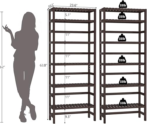 Miniatura 3 de Homykic Estanterías y estanterías de bambú de 6 niveles, estante organizador ajustable de 63.4 pulgadas de alto, estante organizador de estantería