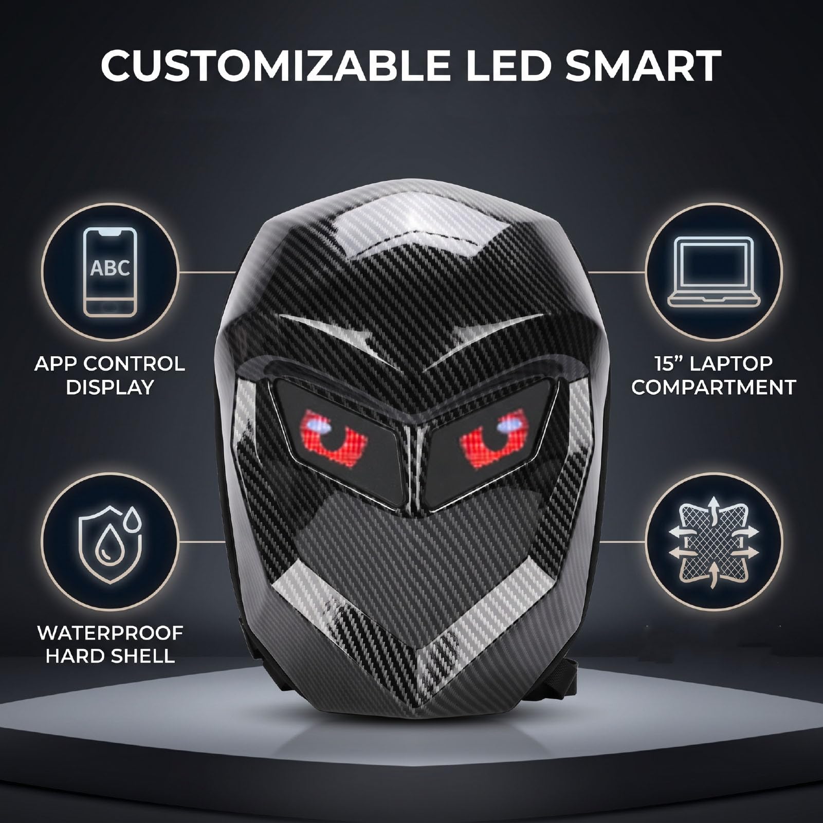 Zaino Moto per Laptop LED, Zaino Personalizzabile con Schermo, per Motociclisti