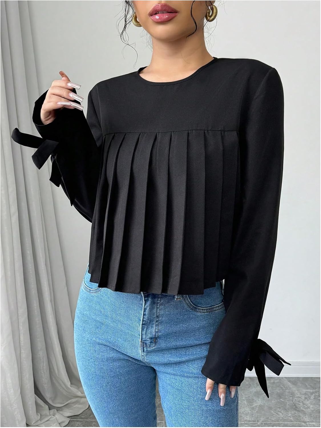 Floerns Women's Elegant Pleated Long Sleeve Shirts Fall Dressy Casual Blouses Tops - Image 4
