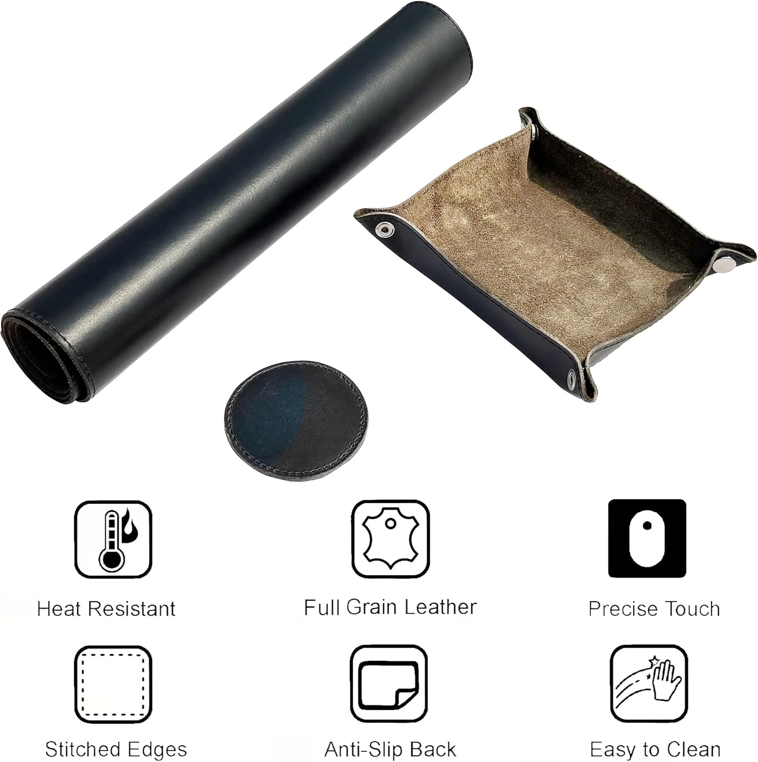 Leather Desk Mat Desk Pad - Full Grain (32x16) Leather Desk Cover Blotter & Protector - Large Computer Keyboard Gaming Table Mat - Desktop Accessories Mouse Pad for Laptop, Office & Home (Black)