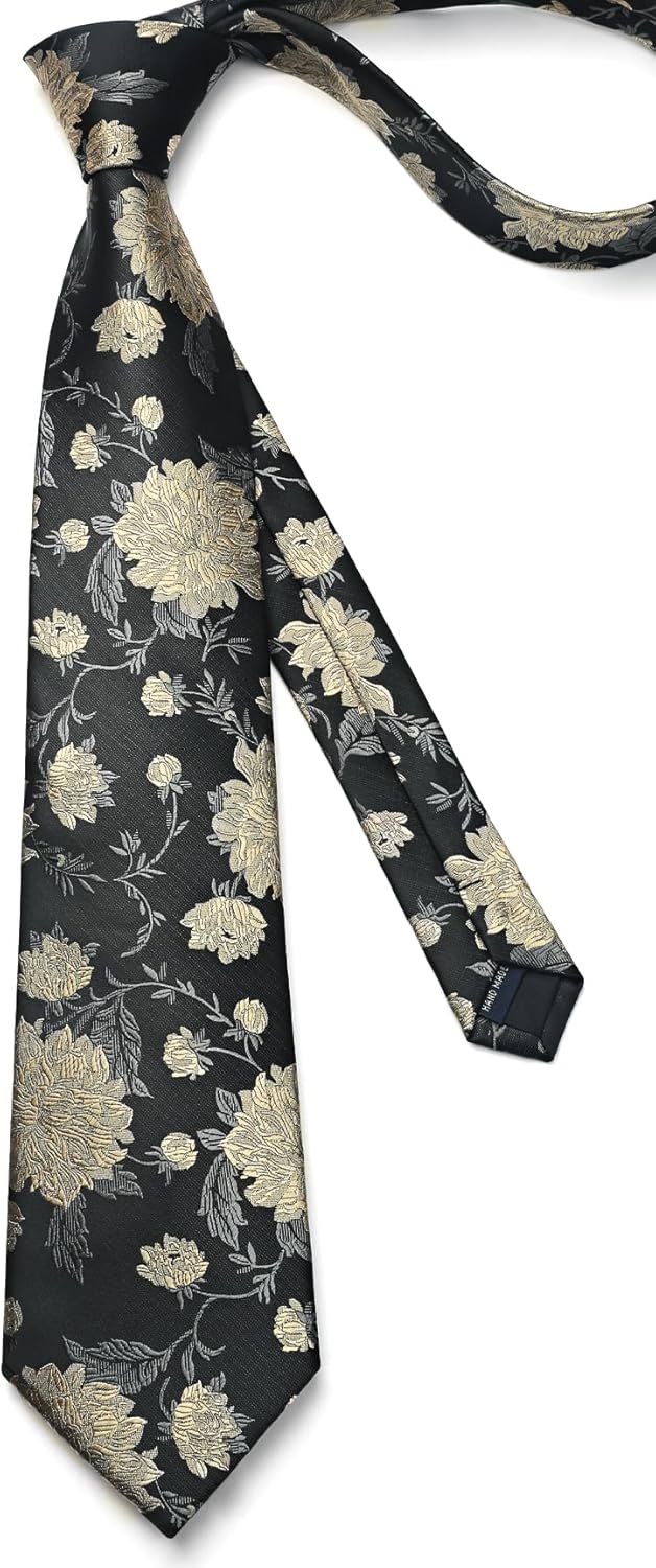 Enlision Ties for Men Floral Tie Handkerchief Cufflinks Set Formal Flower Classic Mens Necktie & Pocket Square Wedding - Image 4