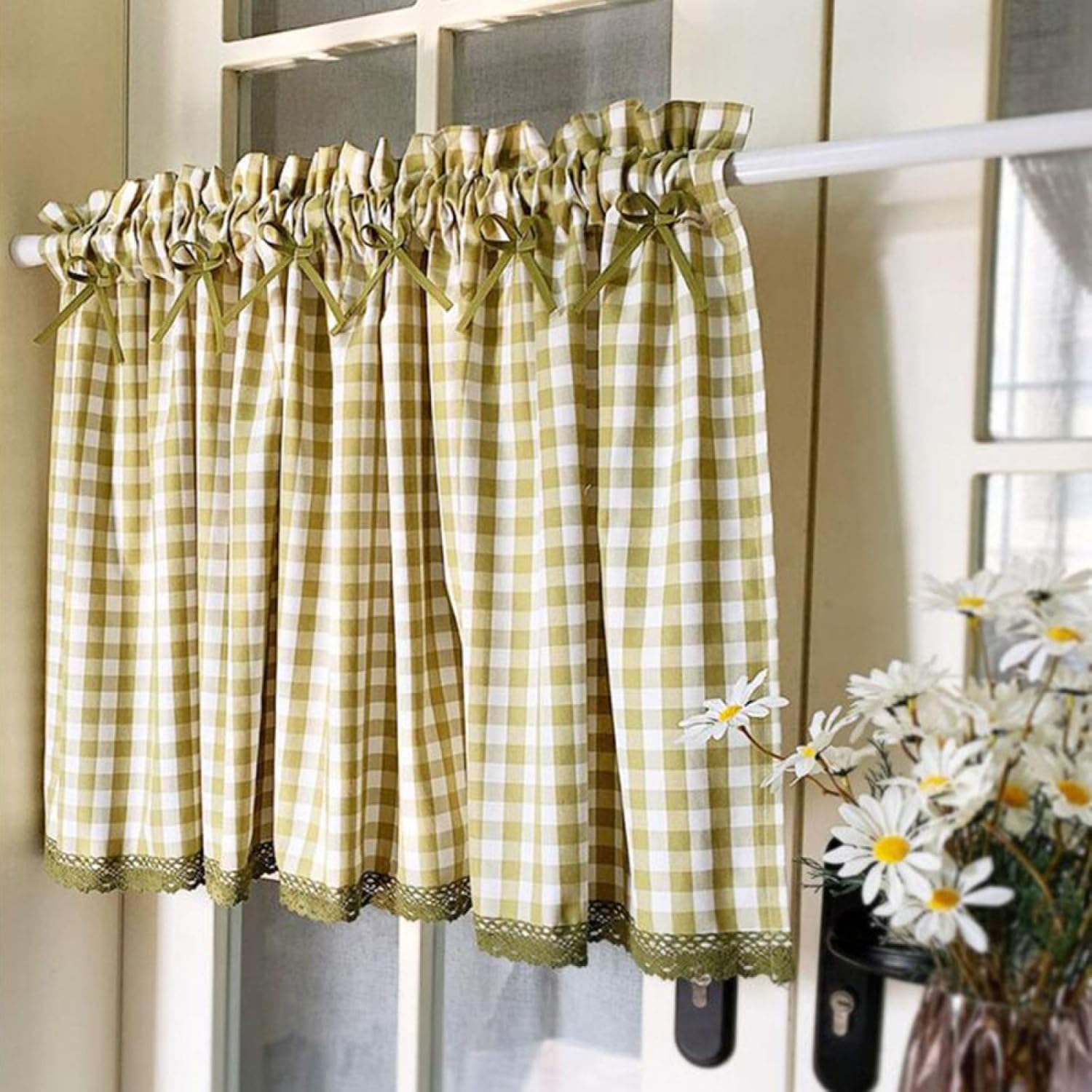キッチン カーテン 綿 小窓カーテン 可愛い レースカーテン 目隠し 4年保証 寝室用 出窓 和風 カフェカーテン 蝶結び 付き ハーフカーテン