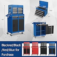 Vista 3 de Goplus Cofre de herramientas con ruedas, organizador de 5 cajones con ruedas bloqueables y cajones deslizantes, parte superior desmontable y estante