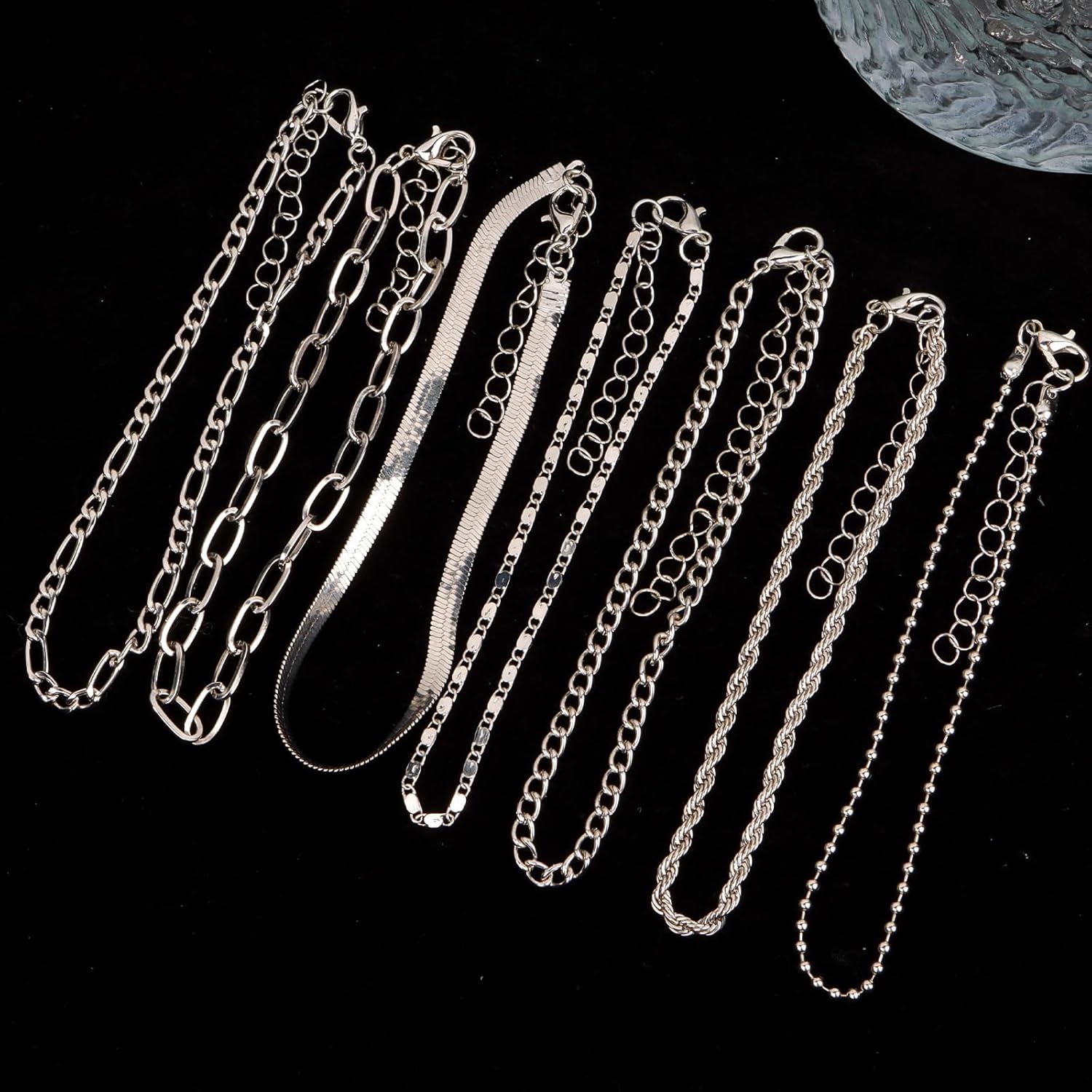 Silver Ankles for Women Waterproof 7 PCS Ankle Bracelets for Women 925 Silver Plated Cuban Figaro Link Chain Anklets Set Adjustable Summer Beach Jewelry for Women Mom Wife - Image 8
