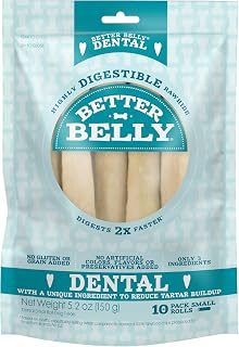 Better Belly Dental Rolls for Dogs - Highly Digestible Rawhide Chews Reduce Tartar, Grain-Free, No Artificial Flavors, 10 Count Small