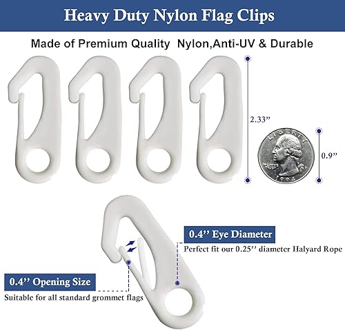 Miniatura 3 de NQ Ganchos de nailon duradero para asta de bandera, accesorio para mástil de bandera  Fija ganchos de banderas a la cuerda del patio y abrocha la