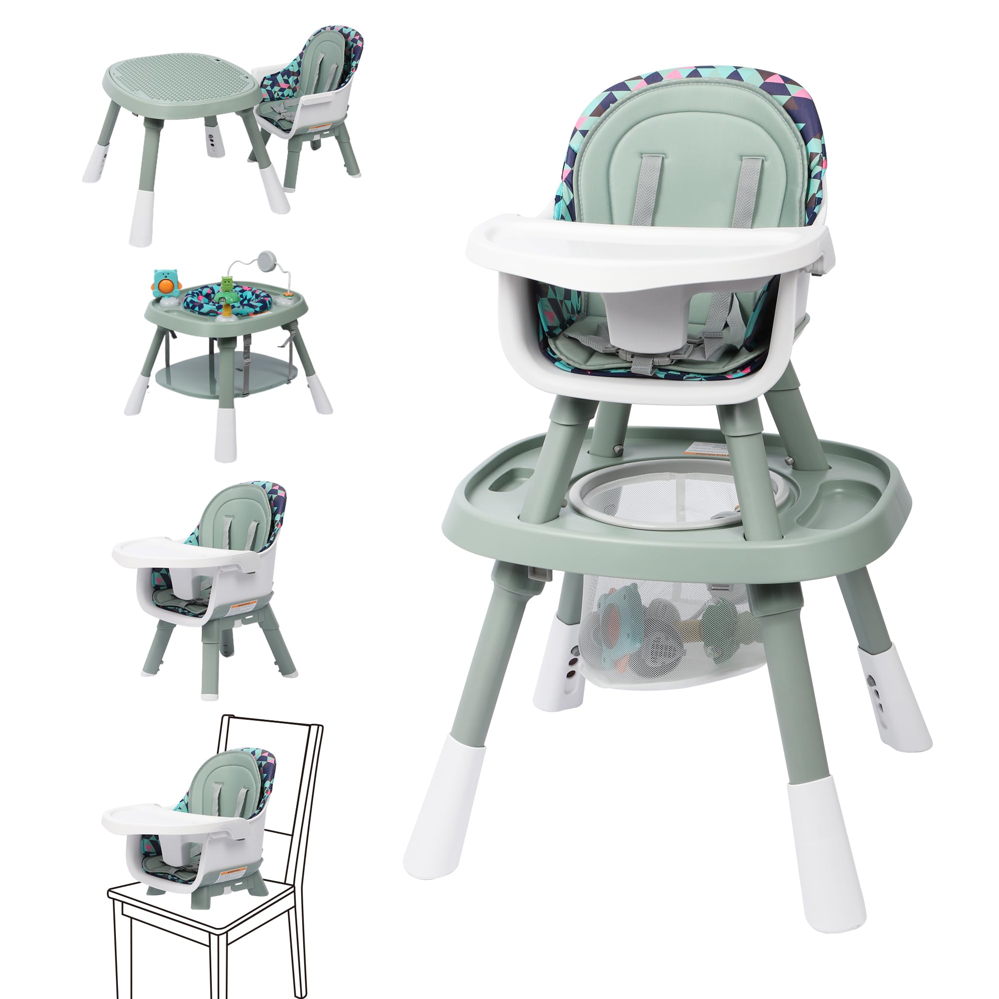 Sponsored Ad - Xilingol 15-in-1 Convertible High Chair, 2-in-1 Baby Highchair & Activity Center W/Toys, Booster Seat | Building Block Table | Toddler Chair W/Removable Tray & 5-Point Harness & 2-Layer Cushion(Green)