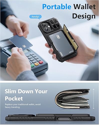 Miniatura 6 de ATATOO Funda tipo cartera para iPhone 17, tarjetero integrado (3-5 tarjetas), funda para cámara deslizante y bloqueo RFID, protección de grado