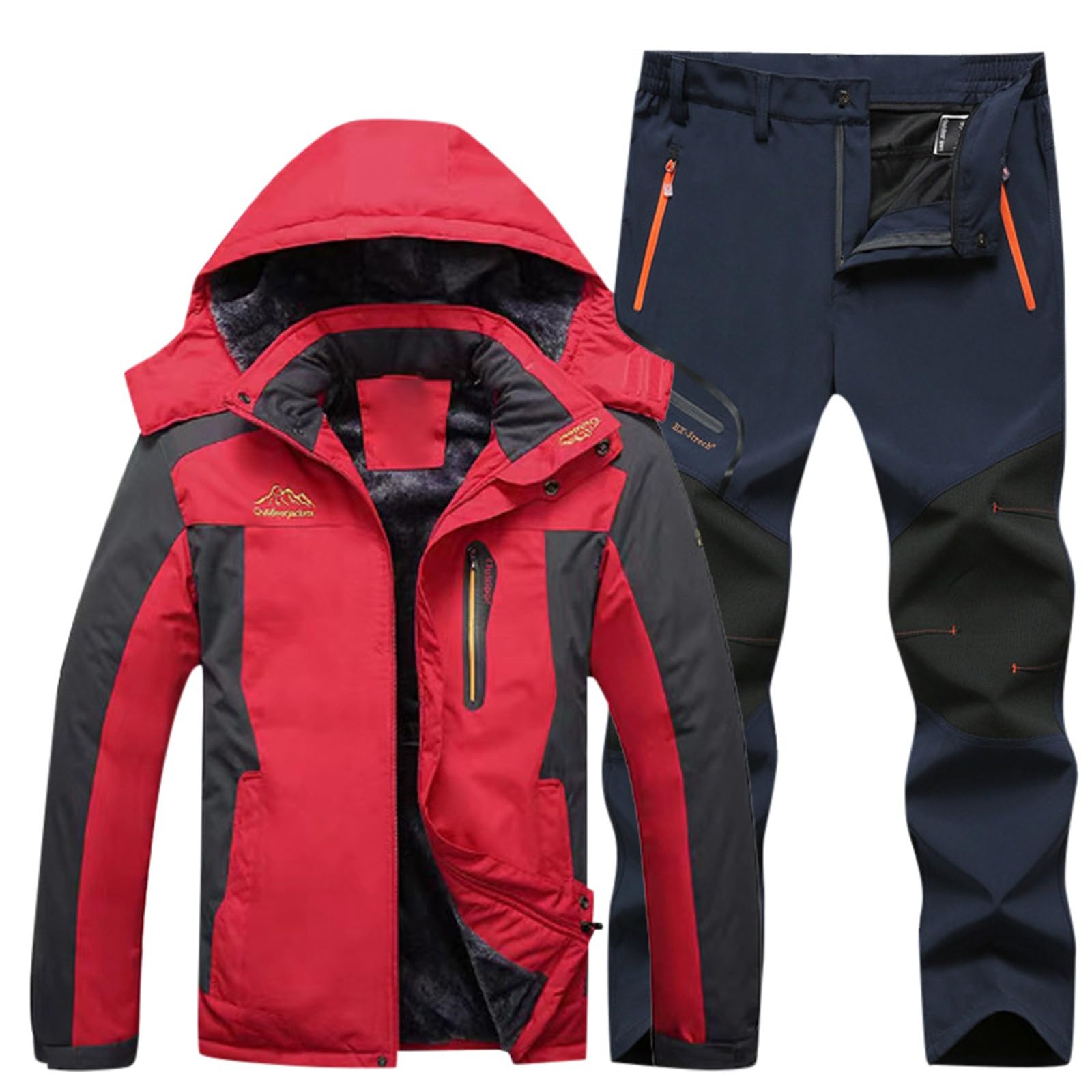 Generisch Abbigliamento da sci da uomo invernale antivento con cappuccio e pantaloni adatti per gli appassionati di abbigliamento da sci all'aria aperta