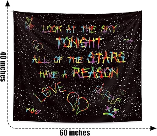 Miniatura 6 de Jhdstore Blacklight Lil Peep - Tapiz de pared de rapero, tapiz de pared Lil Peep, tapiz de estrellas blancas y negras para dormitorio, dormitorio,