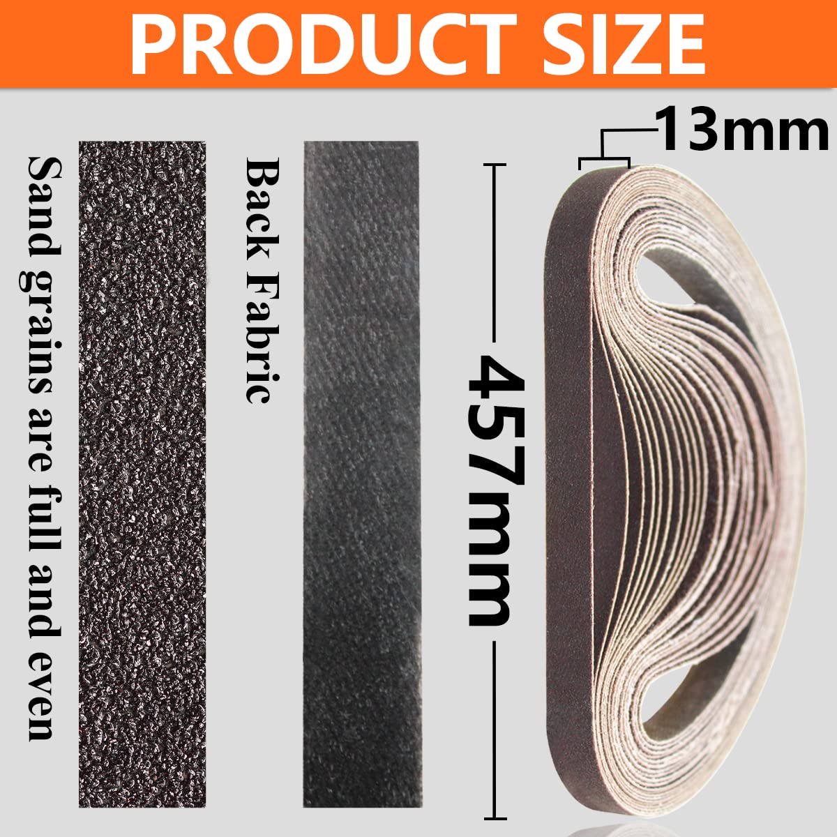 Senmai Tools Nastri abrasivi 13X457mm, (grana 40 60 80 120 150 240) Nastro abrasivo professionale per levigatrice a nastro, per legno hardware metallo e vernice (60 pezzi)