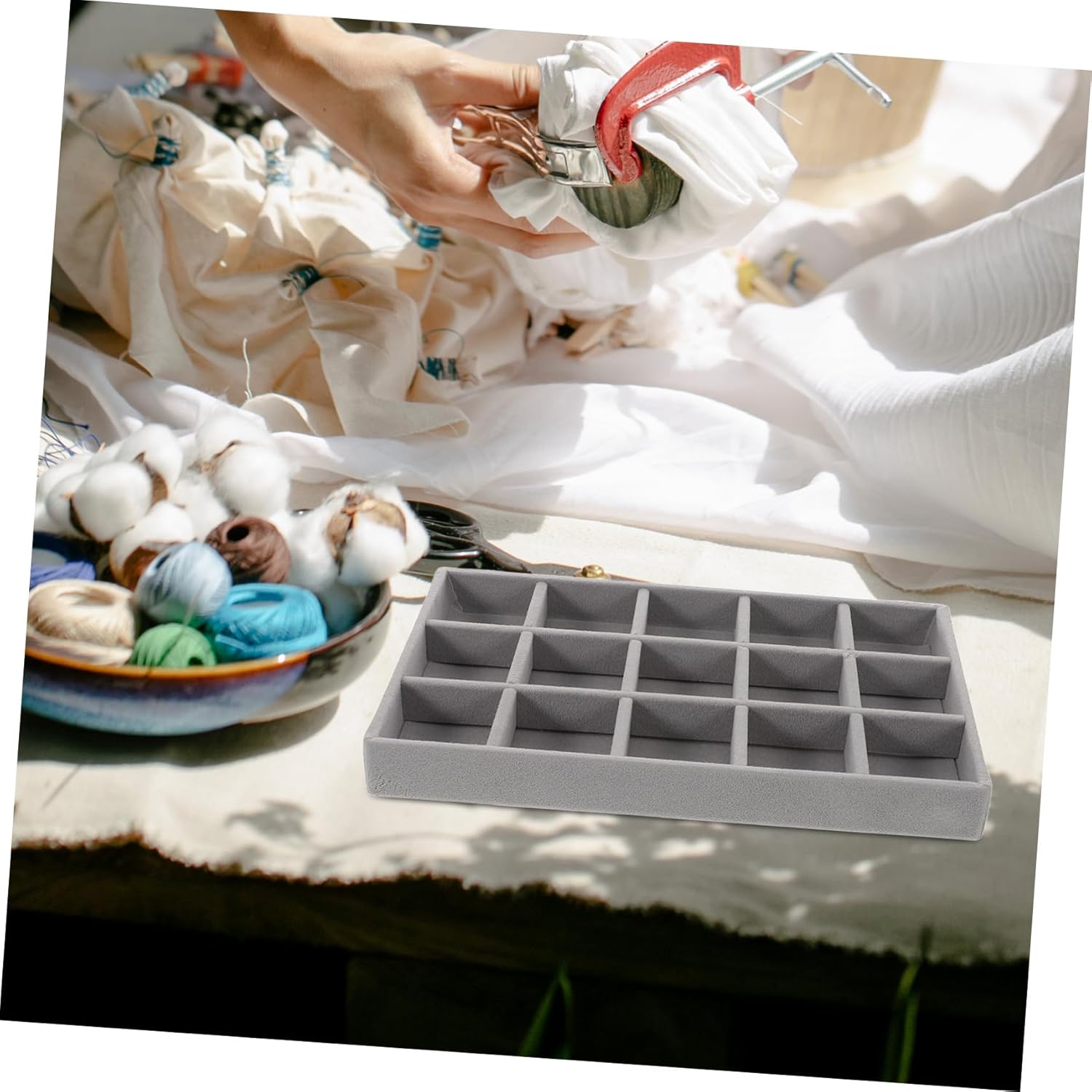 GALPADA 5pcs Velvet Jewelry Tray Organizer for Earrings Necklaces and Bracelets Stackable Display Case for Vanity Table Decor Grey