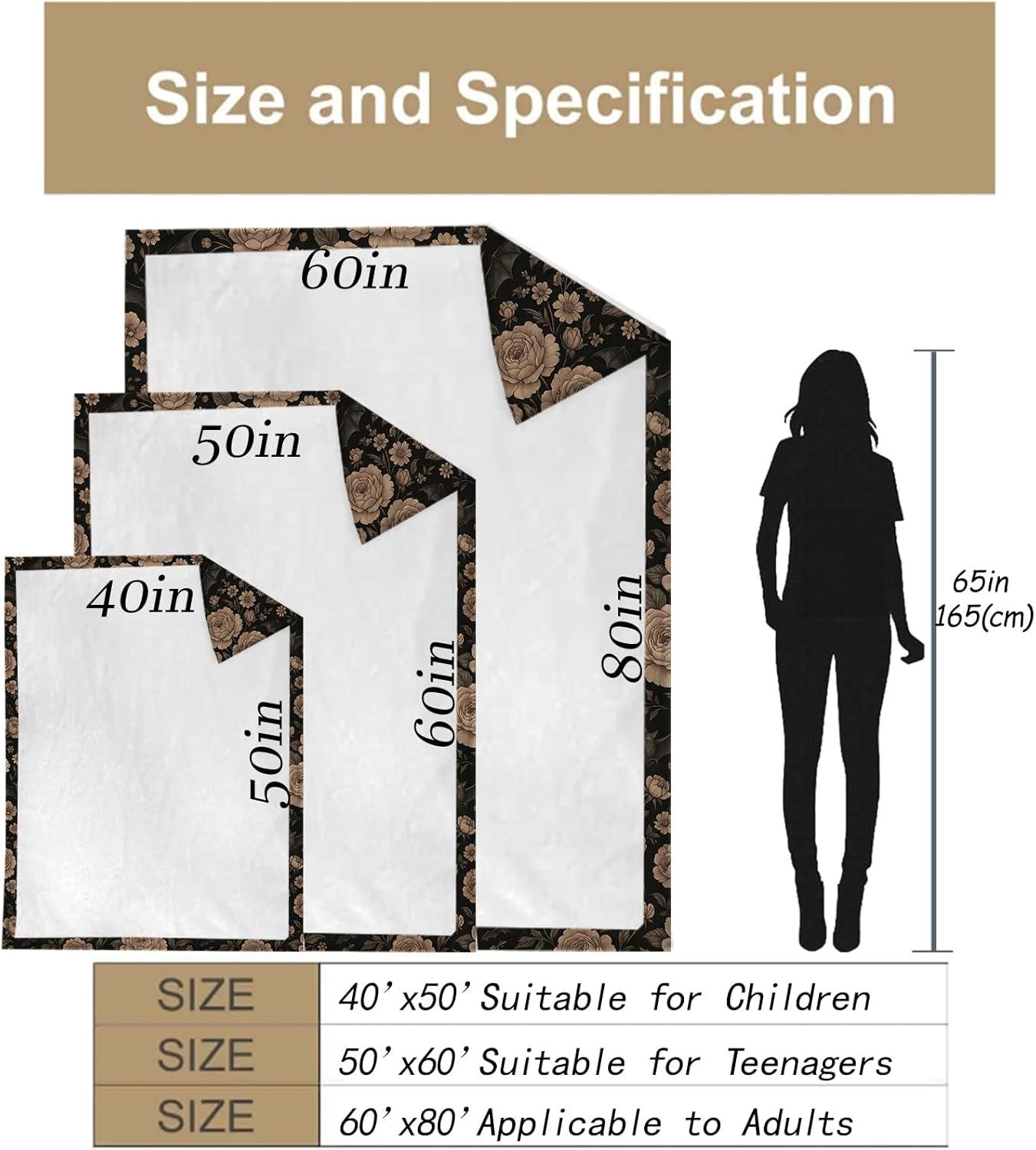 Gothic Rose Bat Throw Blanket Gifts for Adults Kids, Dark Floral Halloween Goth Blankets for Living Room Bedroom Decor, Fuzzy Warm Flannel Plush 50"x60" - Image 3