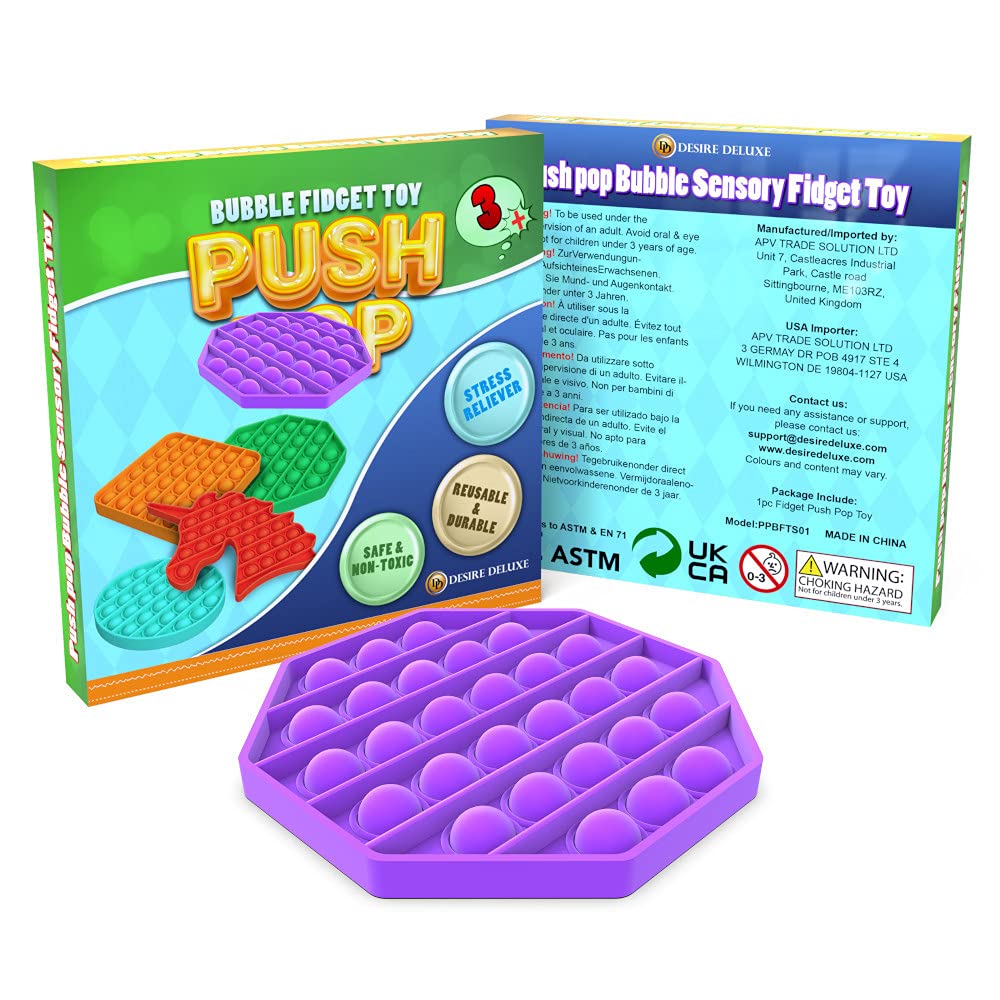 Push Fidget Pop Toys Pack for Kids - Sensory Anxiety Stress Relief Push It Autism Toy for Girls & Boys – Gift Retail Box