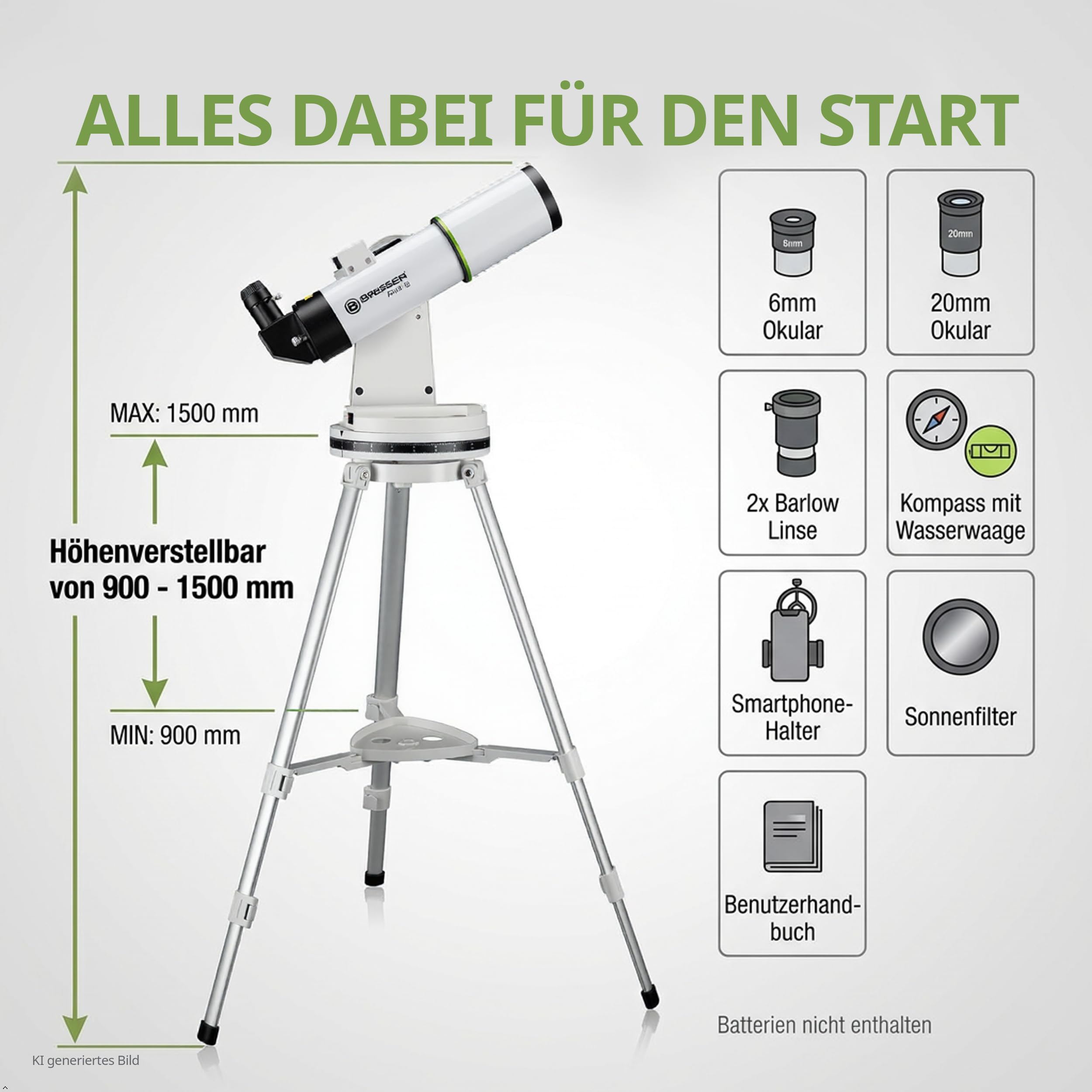 Bresser PushTo AR 80/400 Telescopio Inteligente con App y trípode | Apertura de 80 mm, focal de 400 mm, navegación en tiempo real, uso de sobremesa, adaptador móvil, oculares, lente Barlow