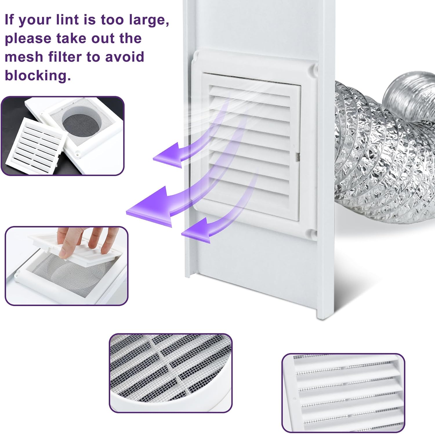 Mxclimate Dryer Vent Window Kit for 4" Hose,Adjustable Window Vent Kit with Dryer Vent Cover for Exterior, Up To 47 Inches