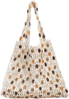 PHILOMENA Boho Crochet Shoulder Bag for Women - Colorful Beaded Beach Tote, Lightweight Summer Knit Hobo Purse Style 1
