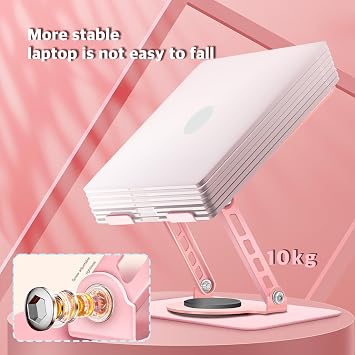 3-Year Swivel Laptop Stand -360Rotating,Ergonomic Adjustable Metal Design,Fits10-16 Laptops,Ideal for Office&Travel,Foldable&Portable,Mechanical Style,Perfect for Women (Pink)