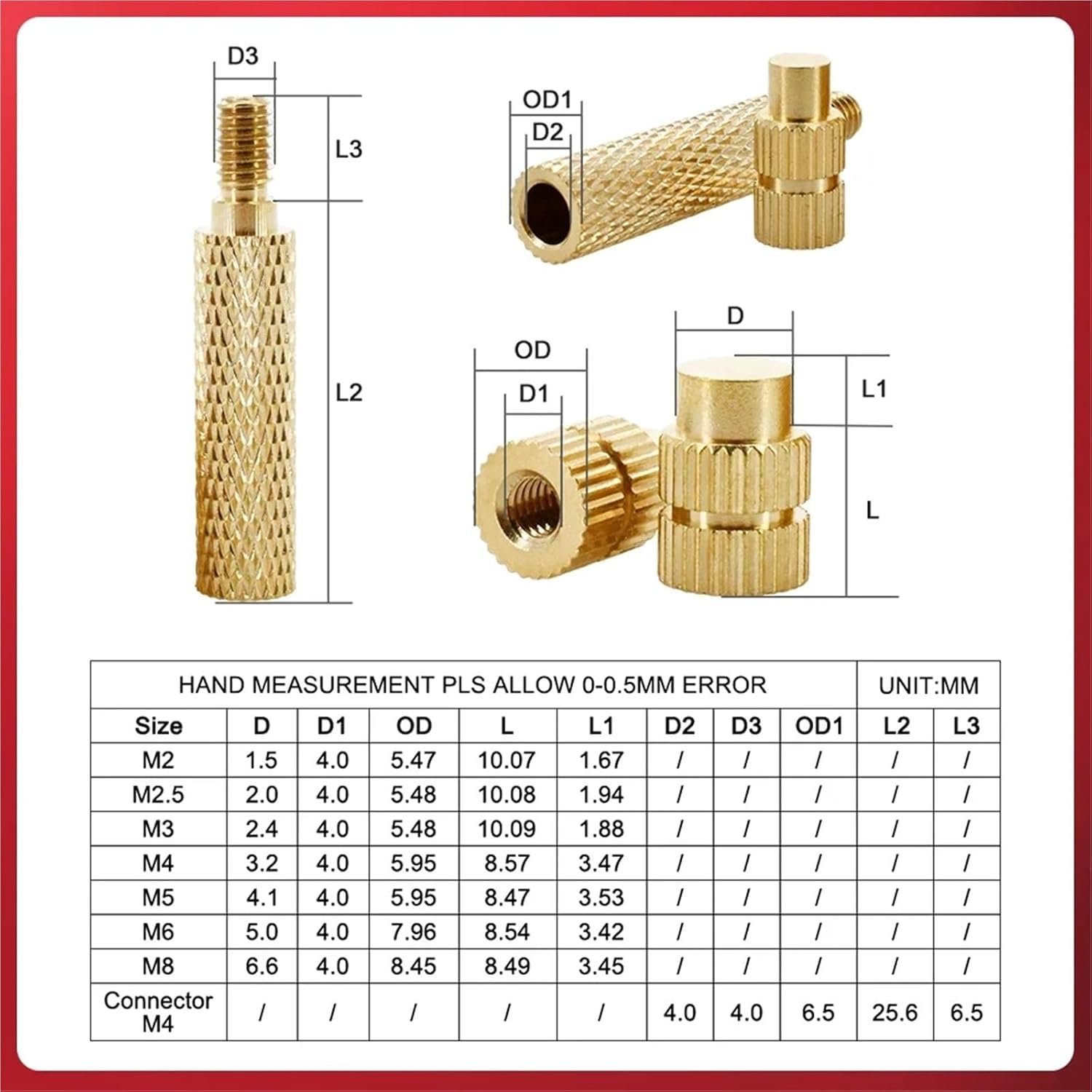 Split Bolt Wire Connector 5PCS Brass Heating Soldering Iron Tip Tool Insert Nut for Plastic 3D Printing Holt Melt Implant Connector(M2.5)