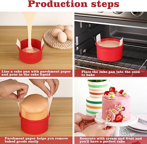 Miniatura 4 de HUAKENER Molde para pasteles de 4 pulgadas, paquete de 4 moldes de silicona para pasteles con 100 piezas de papel pergamino, molde redondo