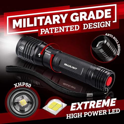Miniatura 3 de GearLight Linterna LED S2500 - Linternas tácticas extremadamente brillantes y potentes con altos lúmenes para campamento emergencia y uso diario