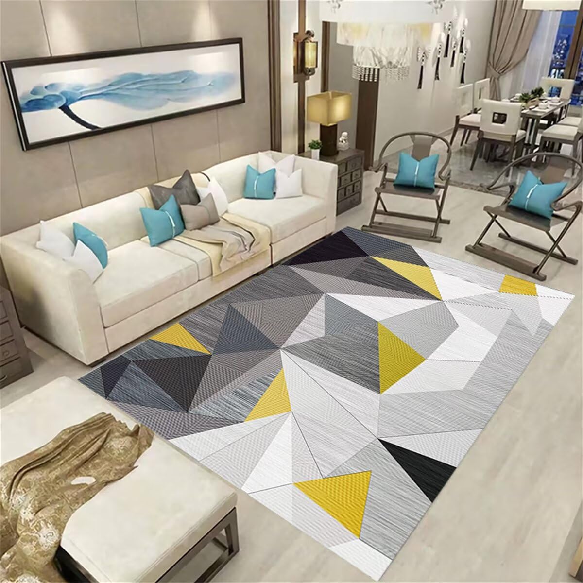 Tapis design salon décoration chambre ado géométrique gris-jaune 80x120