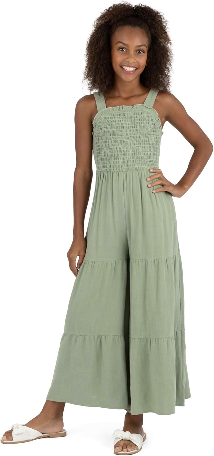 Speechless Girls' Sleeveless Smocked Back Wide Leg Jumpsuit