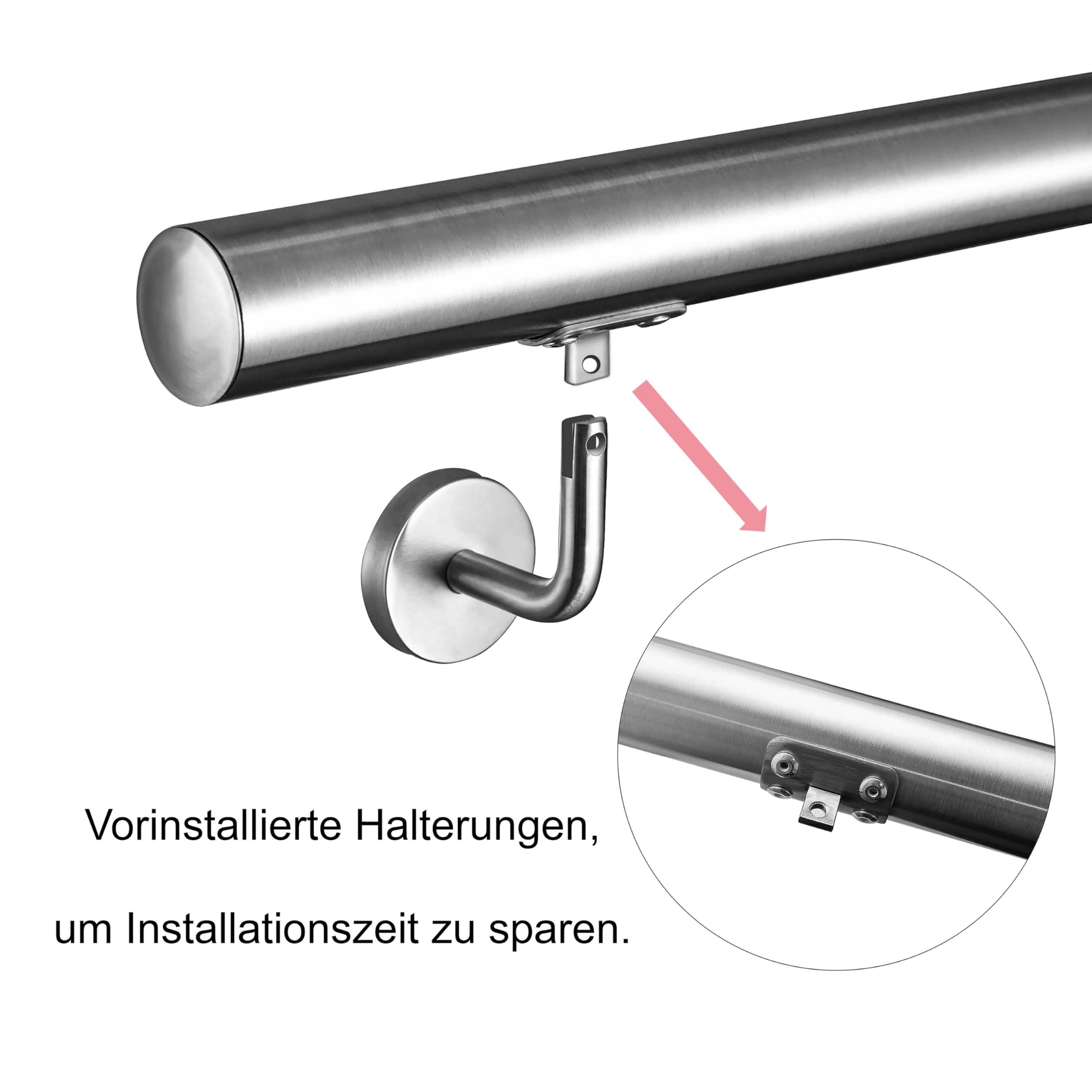 Aica Edelstahl Handlauf, Geländer, Wandhandlauf, Treppengeländer, 120 cm, Innen- und Außenbereiche geeignet