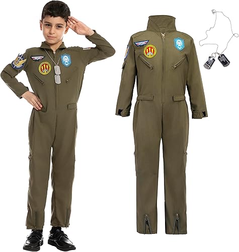 Spooktacular Creations Disfraz de piloto de vuelo americano para Halloween, uniforme para niños