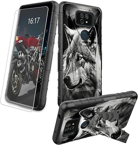 Miniatura 83 de AT&T Calypso 2 (U319AA) Funda con protector de pantalla de vidrio templado resistente con función atril integrado para debut de críquet, ciervo