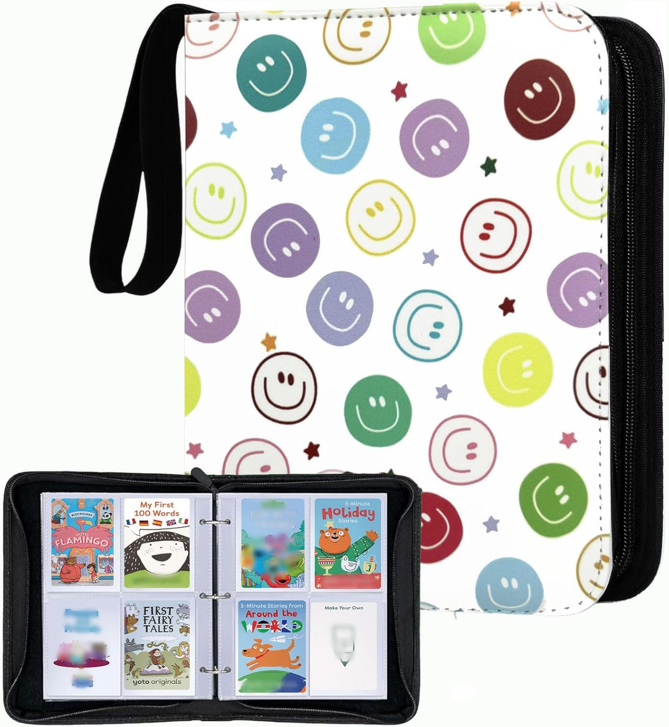 Thisness Card Holder for Yoto Cards 120 Cards Capacity Card Case Organizer with Zipper Card Binder for Yoto Player and Yoto Mini Cards Storage, Smile