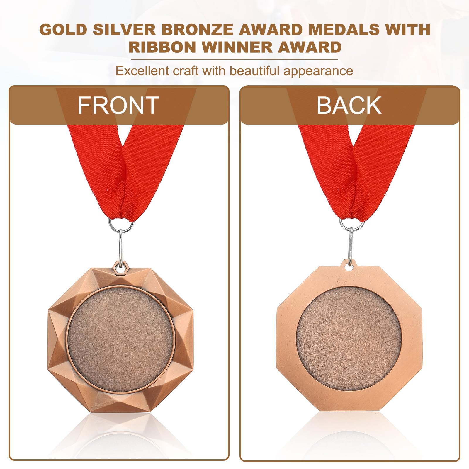PATIKIL Medal nagrody, 3 nagrody medal zdobywca nagrody z czerwoną wstążką na szyję na zawody, gry sportowe, pisownia, pszczoły, 7 cm szerokości, brązowy