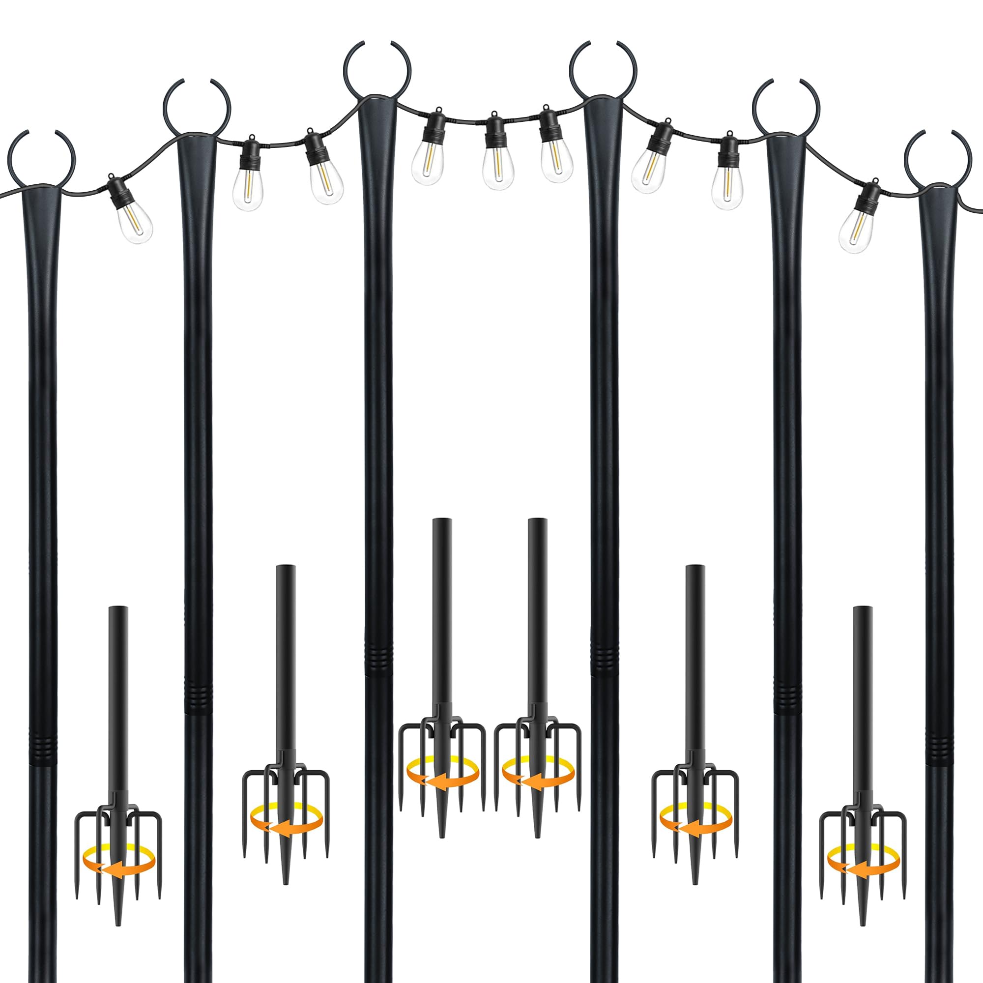 Photo 1 of 10 Ft String Light Poles for Outside, 4 Pack Heavy-Duty Metal Poles for Outdoor Hanging Lights with Fence Brackets, Outdoor String Light Pole Stand for Patio, Backyard, Garden