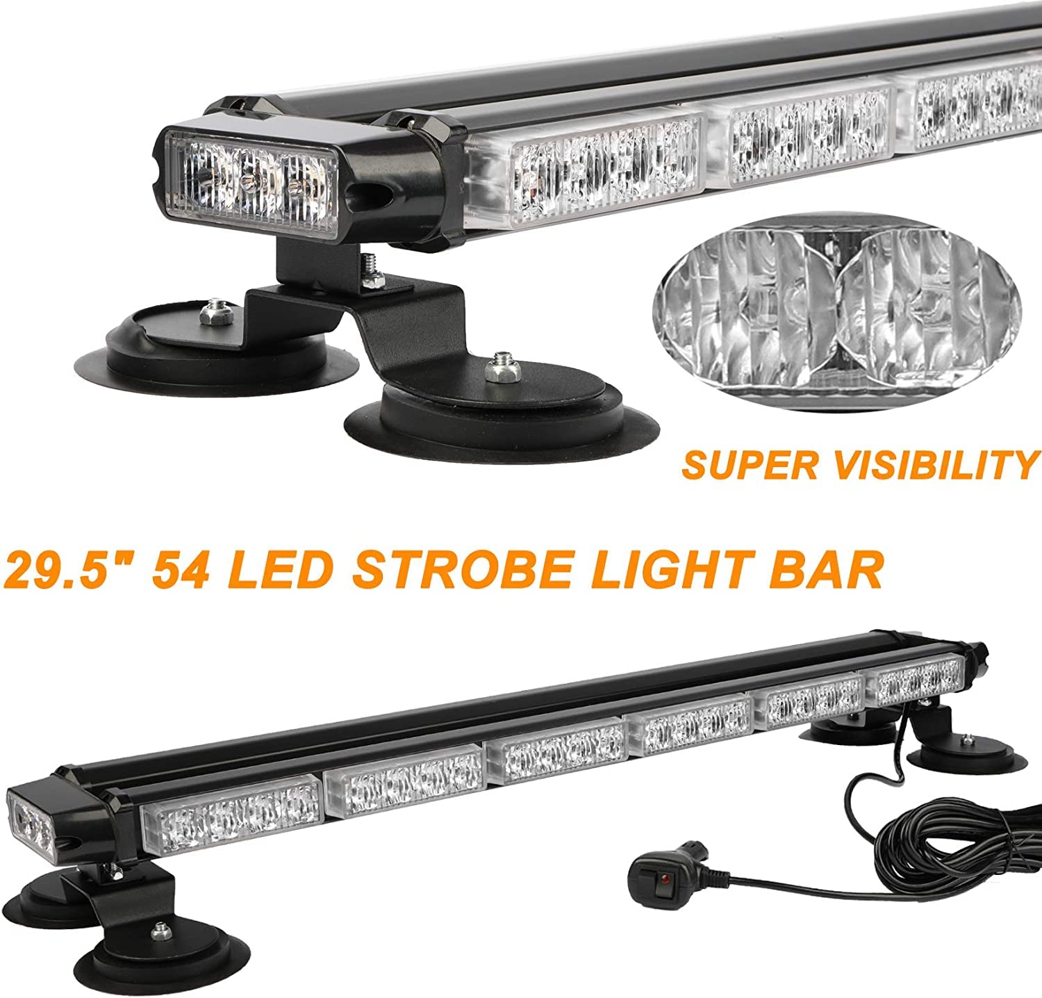 Luce Strobo 54 LED 12/24V 75cm Magnetica Luce Emergneza Avvertenza per Auto Luce Stroboscopica di Emergenza Veicoli di Soccorso
