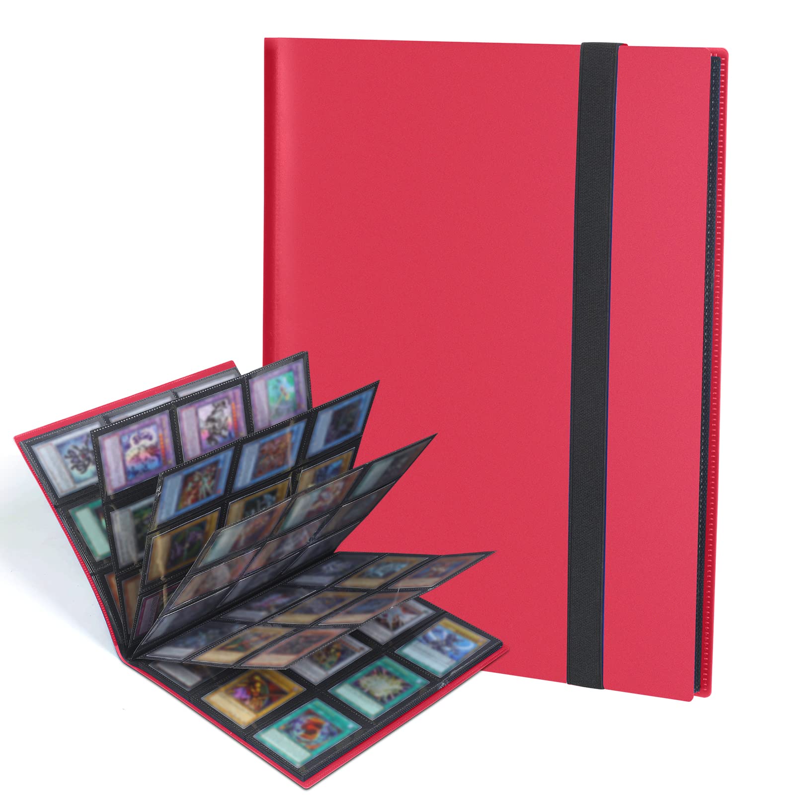 Lictin Trading Cards Album - 396 Side Loading Pocket with Elastic Strap, Card Binder Album Folder Card Collection Binder 22 Pages,18 Pockets Each Page(Red)