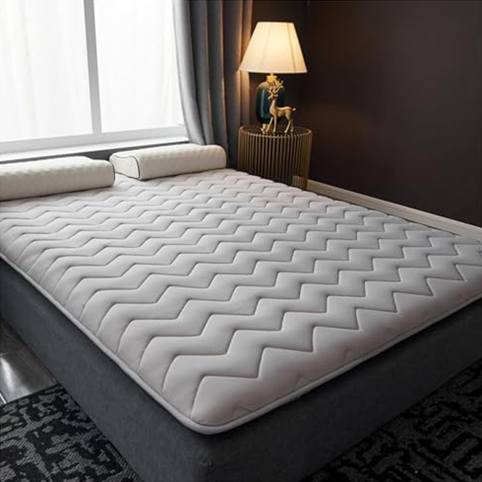 Materasso futon giapponese da pavimento per letti queen e king size, cuscino ispessito, grigio, portatile, arrotolabile e pieghevole, 90 x 200 cm, grigio