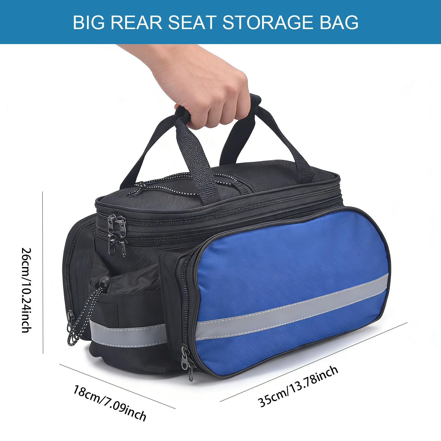 Borsa per portapacchi da bicicletta, 10-27 l, espandibile, impermeabile, in Oxford 600D, con parapioggia e tracolla, per e-bike, MTB e city bike (blu)