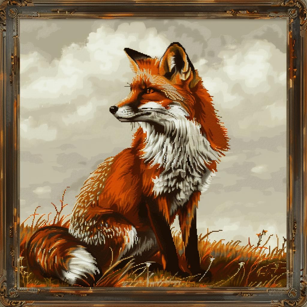 Red Fox Sits DIY 11CT Stamped Cross Stitch Kits for Beginners Easy Needlepoint Embroidery Counted Cross Stitch Art Craft for Wall Decoration 14x14inch(6)