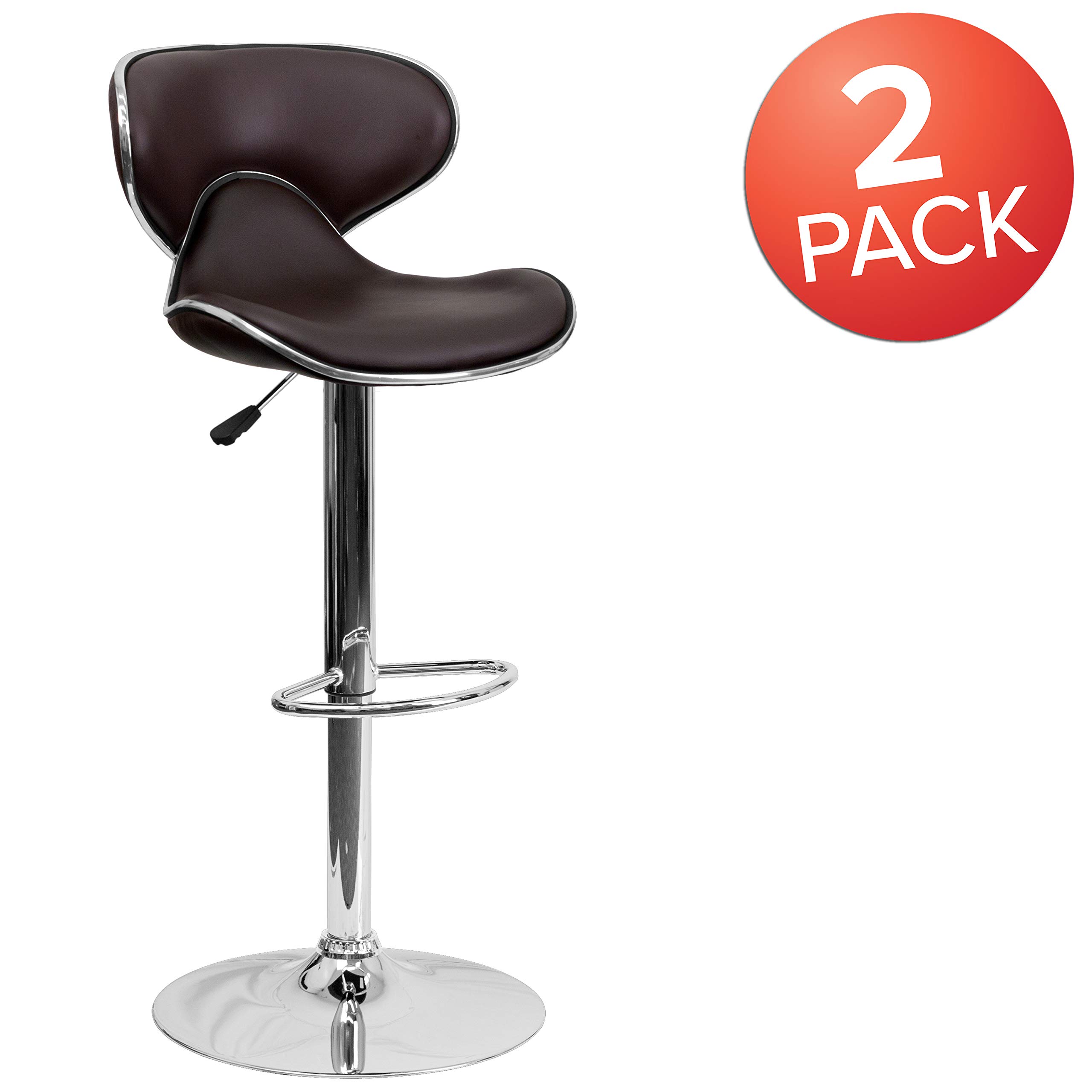 Flash Furniture Aidan - Set di 2 sgabelli da Bar in Vinile con Schienale Medio, Altezza Regolabile, con Base cromata